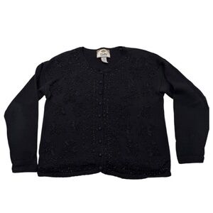Tiara International Vintage Beaded & Embroidered Knit Cardigan Sweater